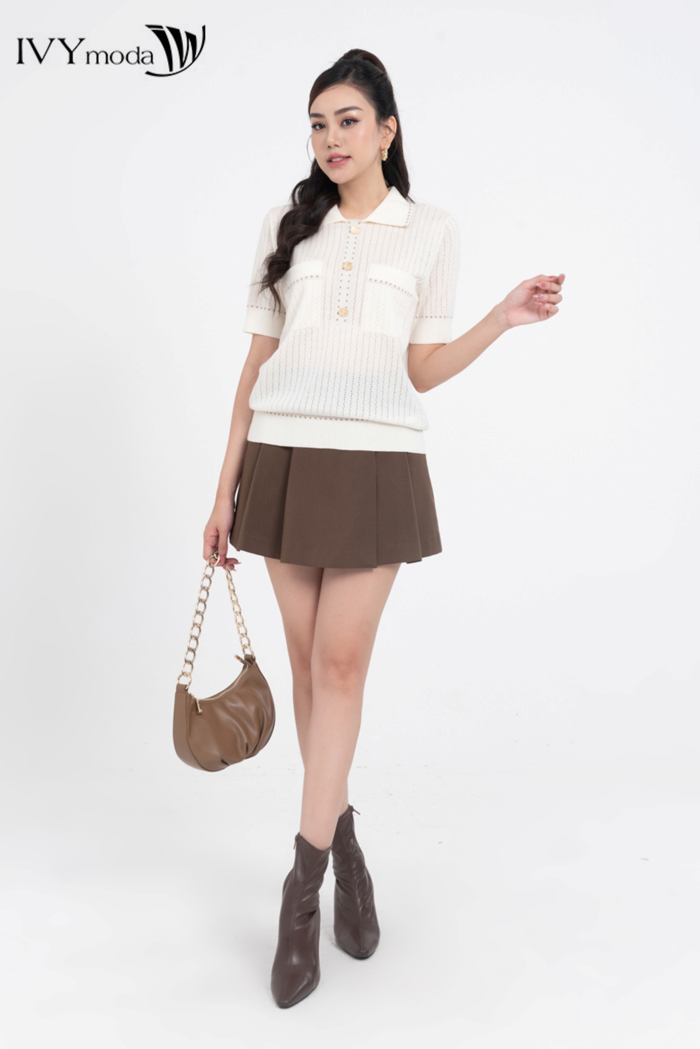 Áo len lông cừu đục lỗ IVY moda MS 57M7808