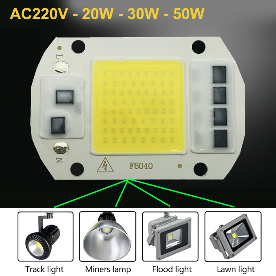 Chip Led cod công suất 20w,30w,50w điện AC220v sáng trắng hàn dây sẵn