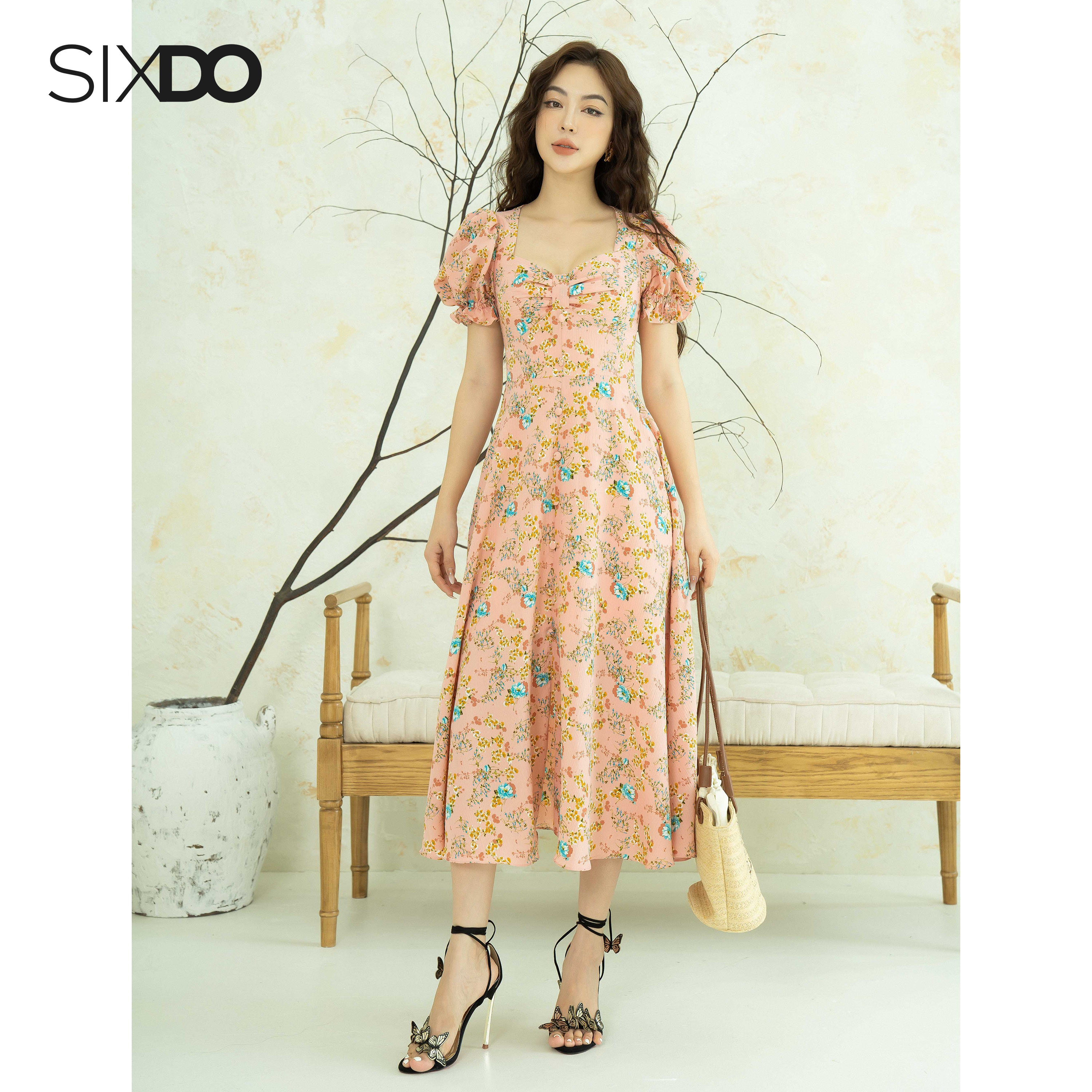 Đầm lụa hoa SIXDO (Floral Midi Silk Dress)