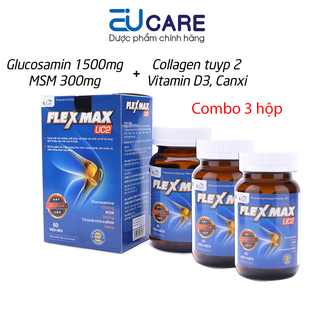 Combo 3 hộp Viên xương khớp Flexmax UC2 bổ sung glucosamin 1500mg, MSM