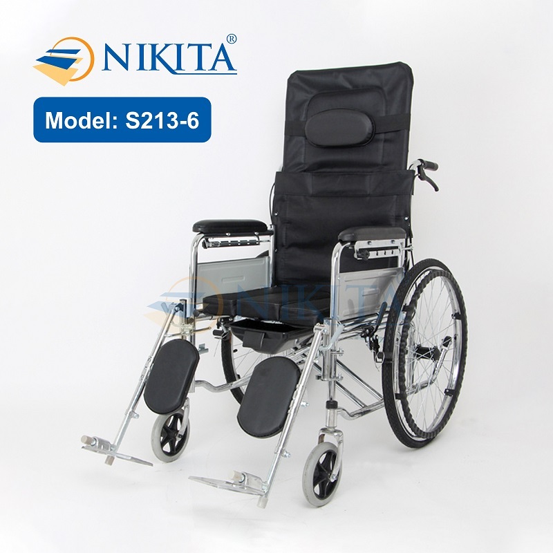 Xe lăn có bô vệ sinh, có thể ngã thành giường cho người già, người khuyết tật, người đang bị chấn thương S213-6D 2021 cao cấp