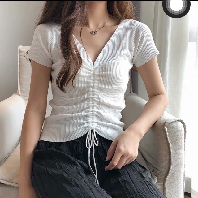 Áo len tăm rút ngực cổ tim