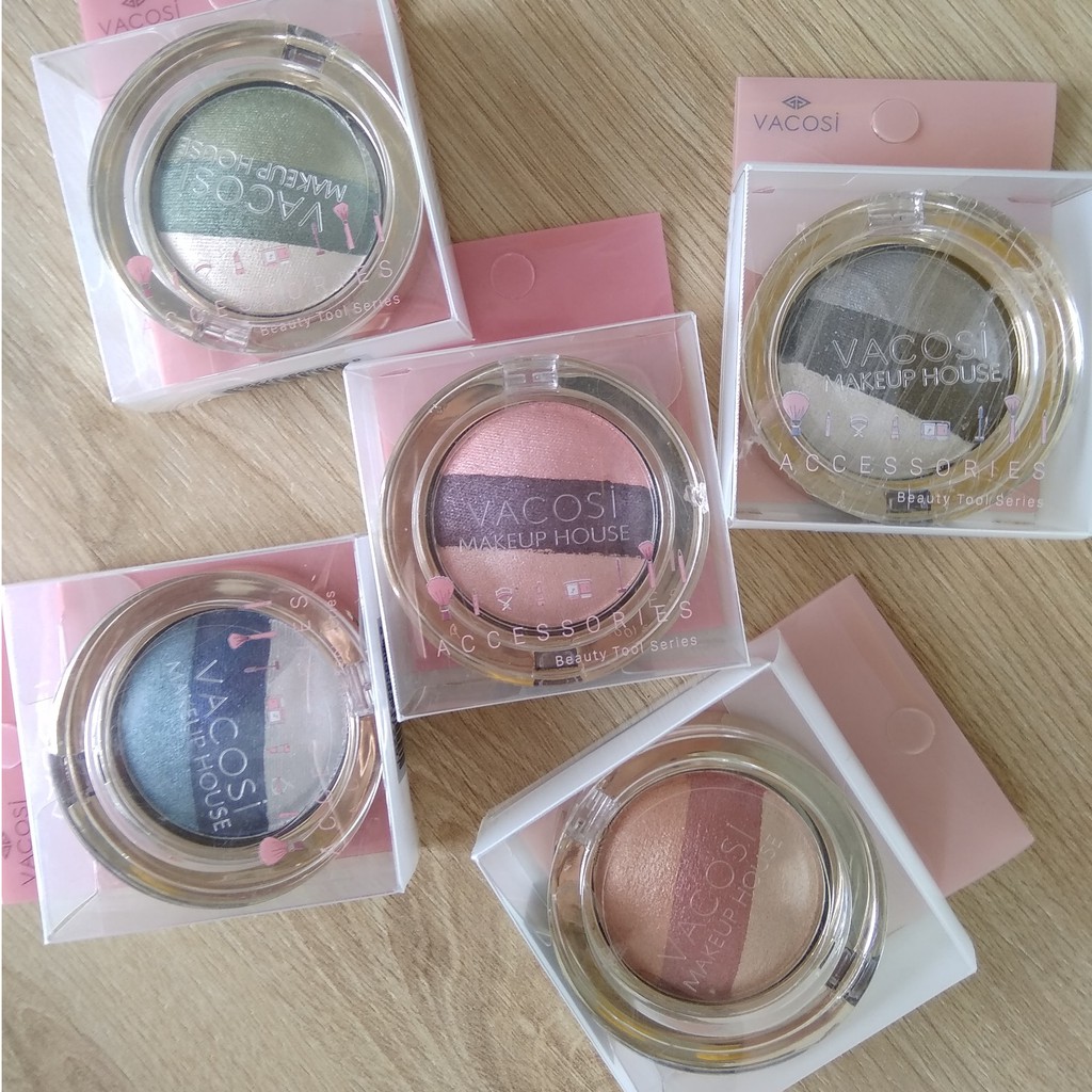 Phấn mắt nhũ 3 màu VACOSI TRIO EYESHADOW (hộp tròn)