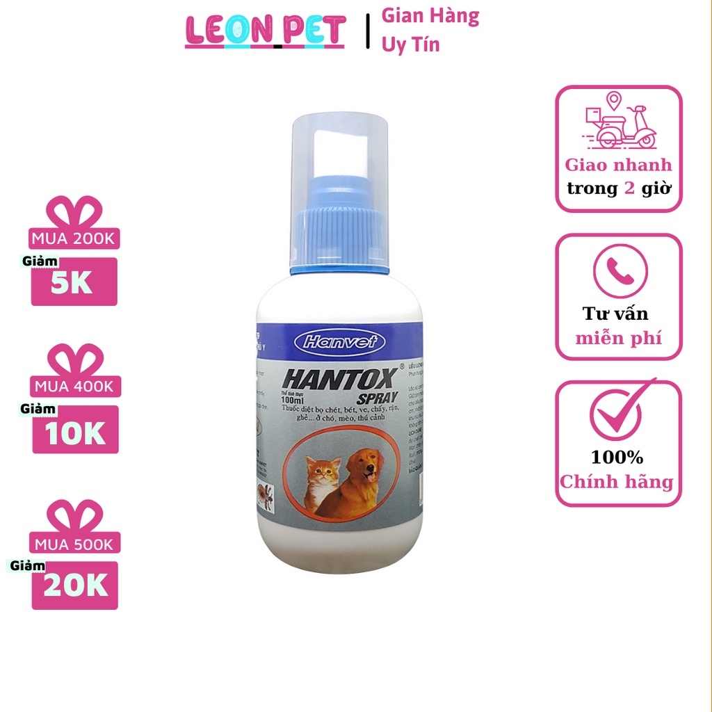 Chai Xịt Ve Rận Hantox Cho Chó Mèo 100ml - Leon Pet Store