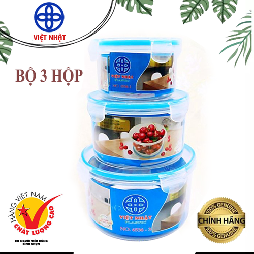 Bộ 3 hộp nhựa đựng thực phẩm có nắp gài chắc chắn, Hộp đựng thực phẩm để tủ lạnh- BỘ 3 HỘP NHỰA TRÒN VIỆT NHẬT