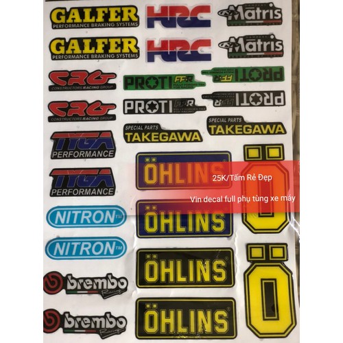 Tấm Tem Nổi Galfer, HRC, Matris, Ohlins, Nitron, CRG