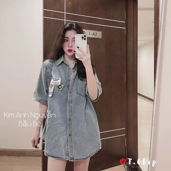 Áo sơ mi bò logo cộc tay