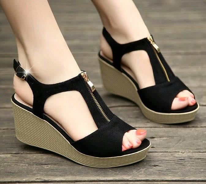 Giày đế xuồng 9cm dây khóa kéo