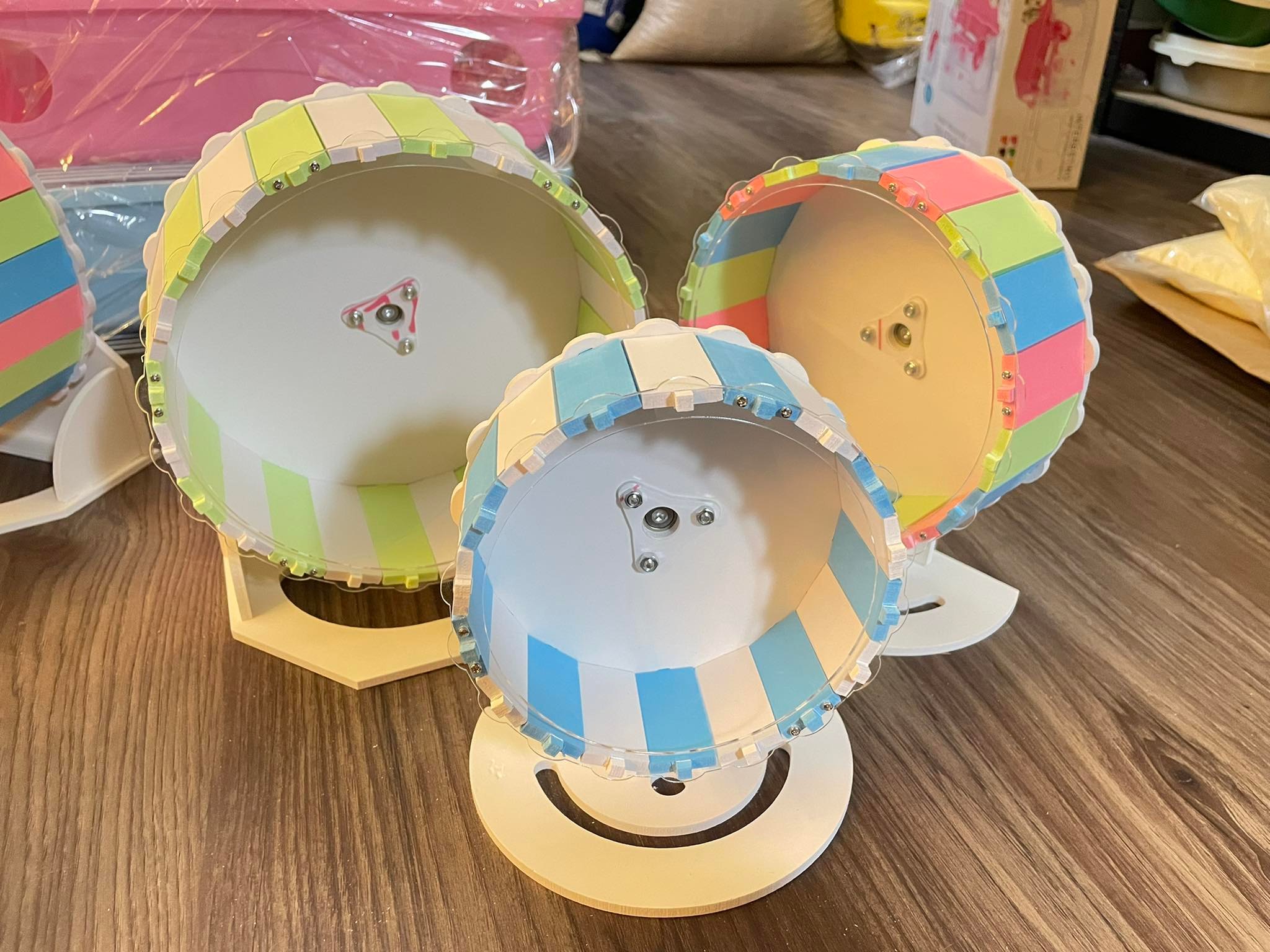 Whell gỗ ép lắp ráp Đa sắc size 16cm,18,5cm,21cm cho hamster,nhím,bọ ,..