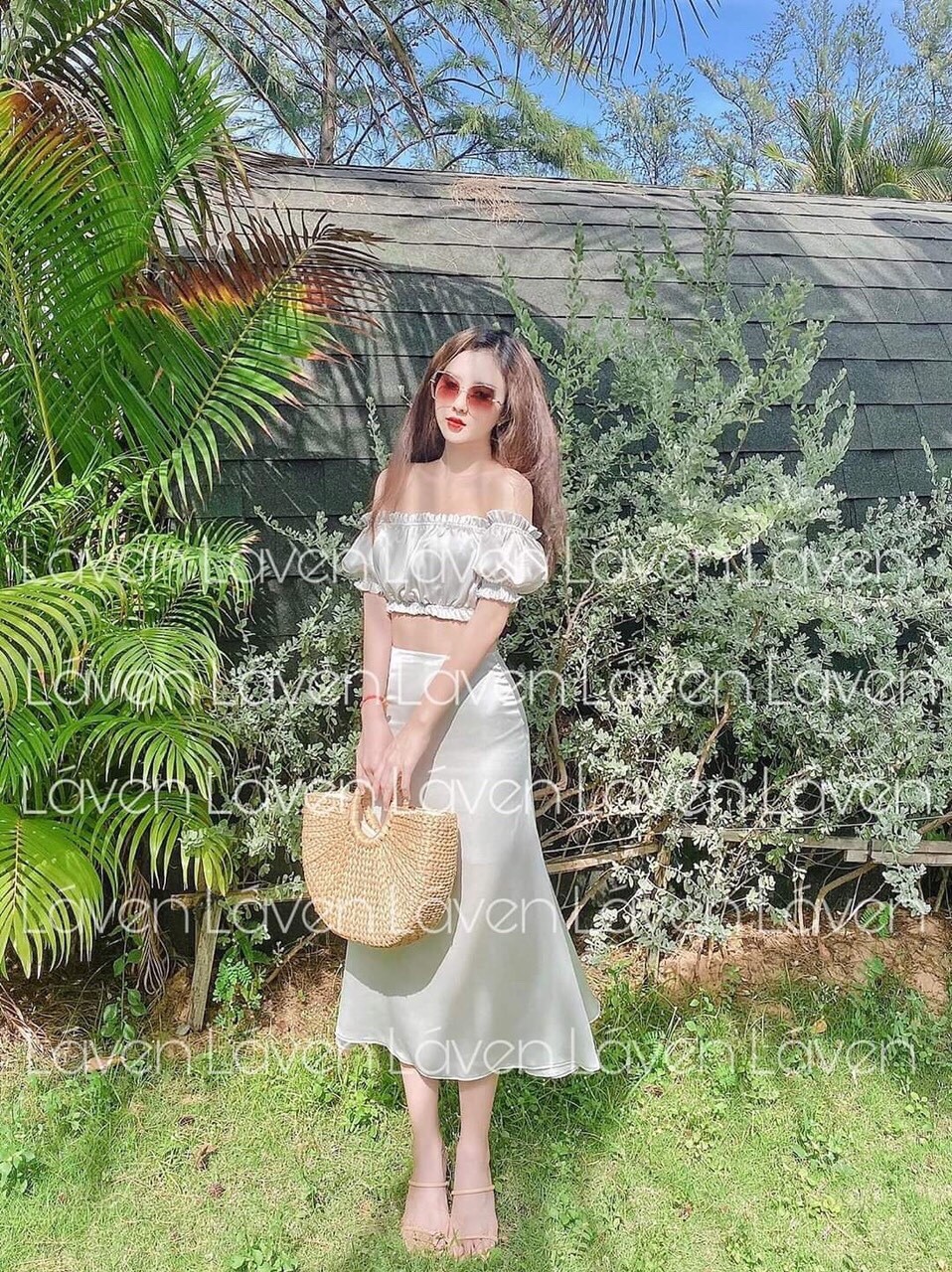 [HCM]Set váy rời áo croptop bẹt vai +chân váy có lót trong cực xinh #setvay