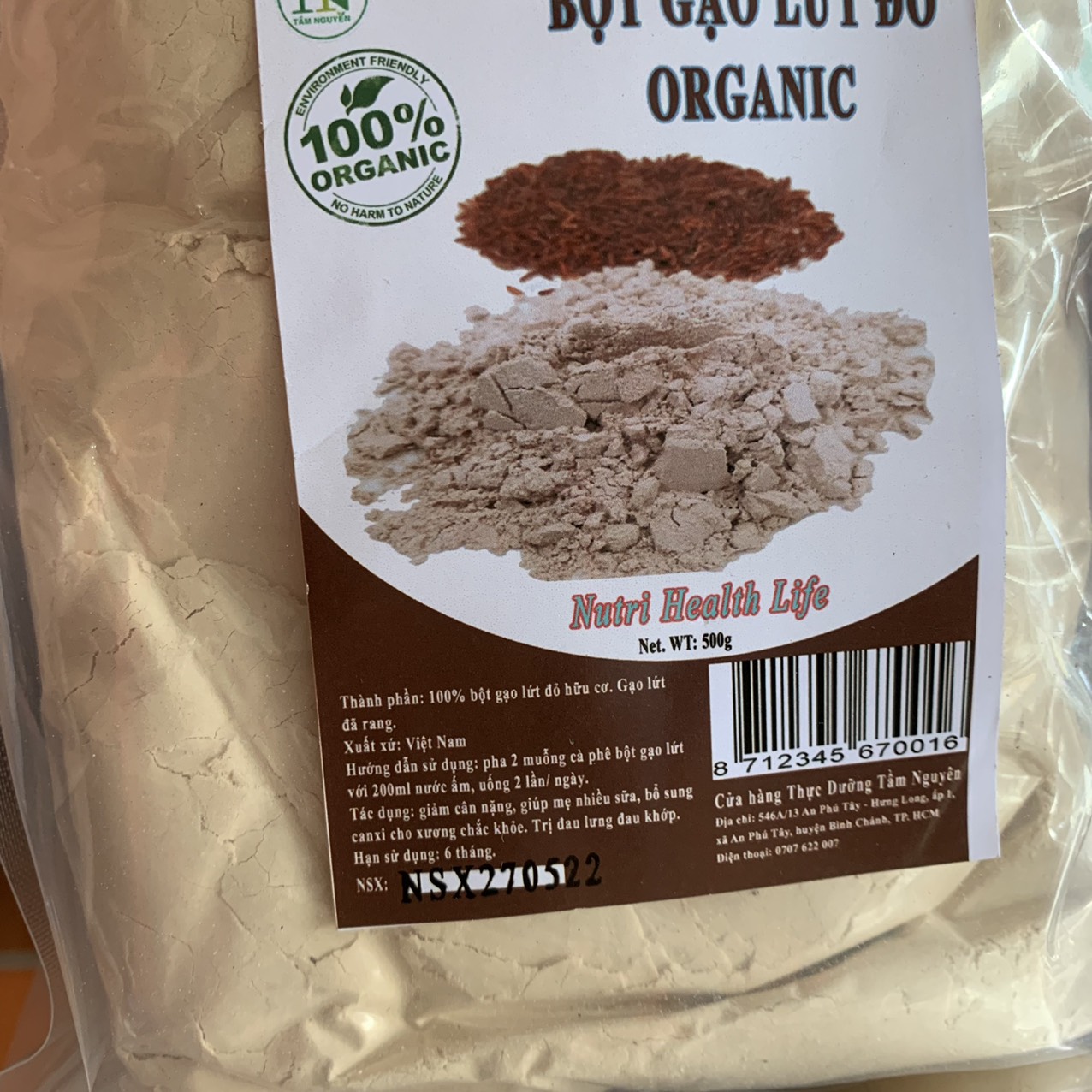 Bột gạo lứt đỏ Organic Việt Nam đã rang 500g