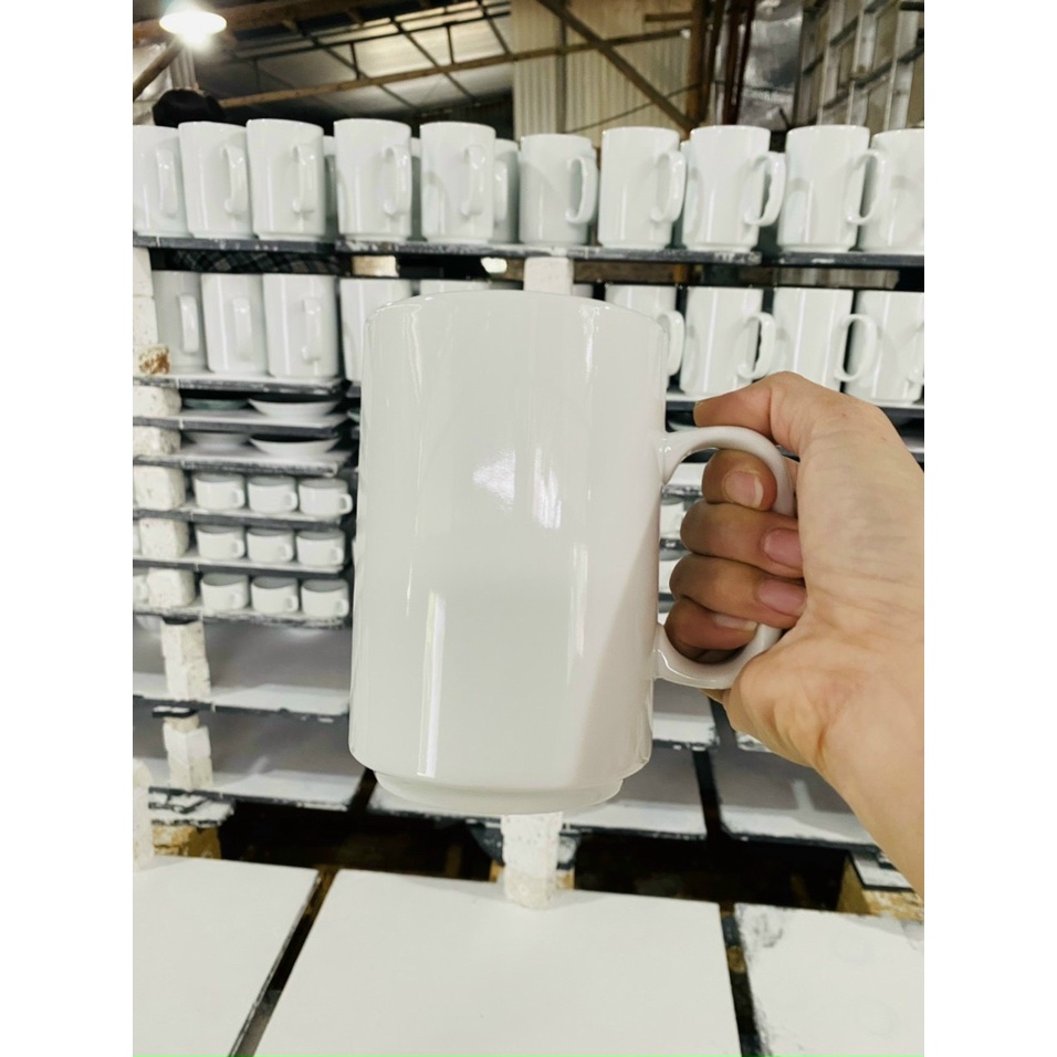 Cốc uống nước, Cốc sứ, Gốm sứ Bát Tràng hàng men trắng 500ml