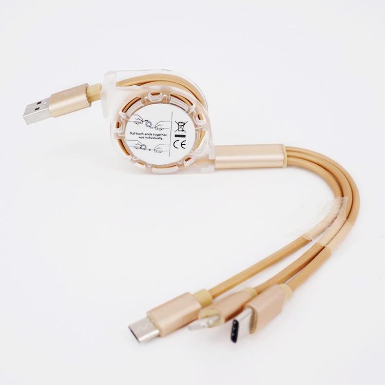 Cáp Sạc 3 Đầu Dây Rút Cổng Ln, Type-C, Micro Usb Dây Dài 1M
