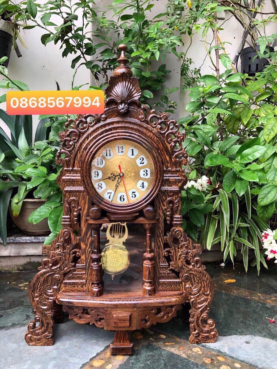 [ XẢ LỖ ] Đồng Hồ Quả Lắc Gỗ Mun Đuôi Công [ Gỗ Mun 100%_Hàng loại 1]