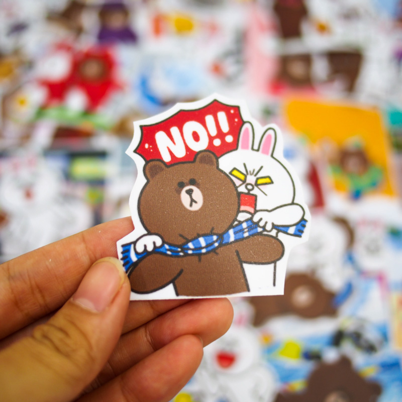 sticker Gấu Thỏ Line set 30 đến 100 Brown and Cony hình dán có ép lụa
