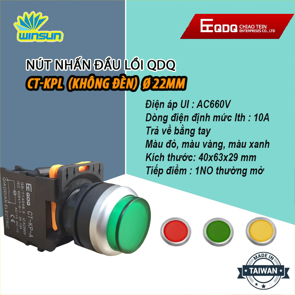 Nút nhấn đầu lồi có đèn, không đèn Phi 22 QDQ