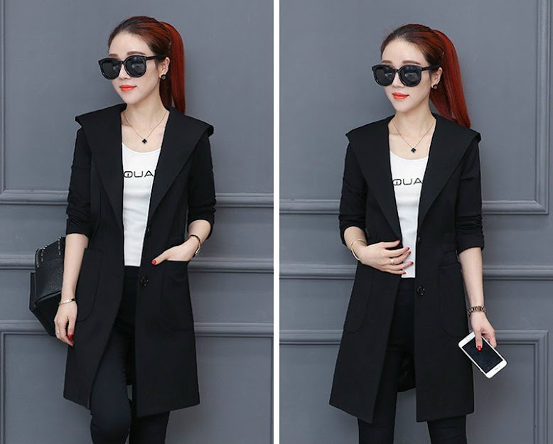 Áo khoác form dài thun da cá tay dài cổ bâu vest