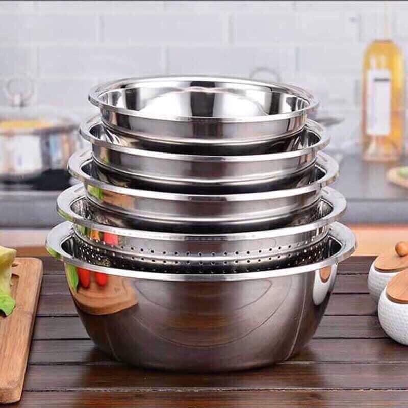 Bộ 5 Món Rổ Và Thau Inox Cao Cấp Đa Năng [99a109]