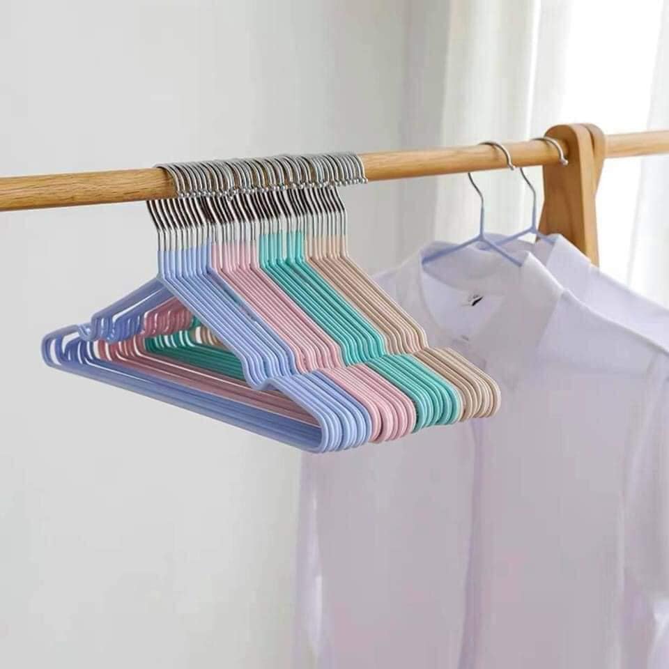 Set 10 móc treo quần áo inxox bọc nhựa,Móc treo quần áo màu