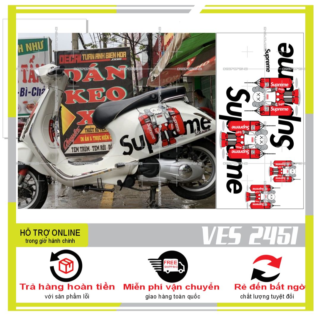 Tem rời vespa superme in decal trong