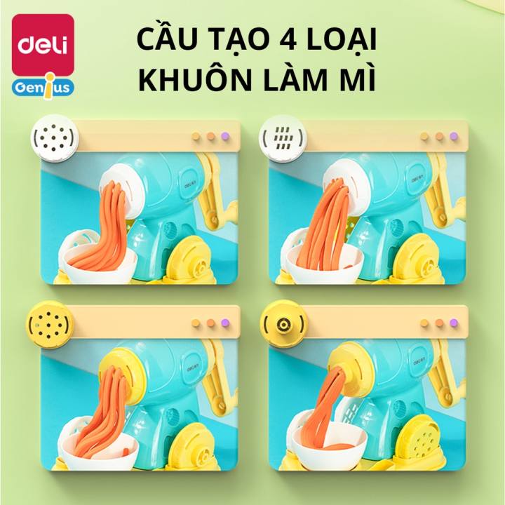 Bộ đồ chơi Đất nặn Deli - Máy làm Mì, Hamburger kèm dụng cụ và khuân - Màu tự nhiên, an toàn, không dính tay cho bé - Hình ảnh 5