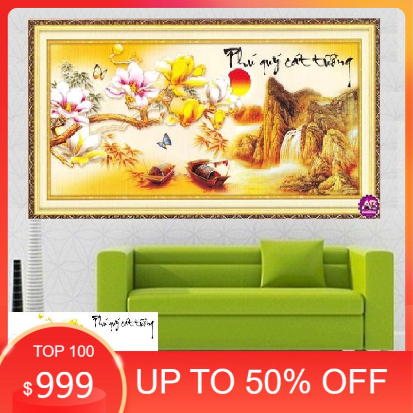 Tranh Đính Đá PHÚ QUÝ CÁT TƯỜNG (ĐÁ AB CAO CẤP). Kích Thước: 1m x 50cm