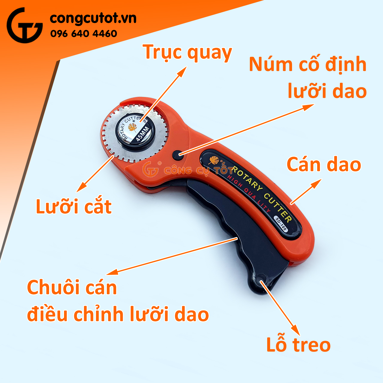 Dao cắt lưỡi tròn cán cong 45mm răng cưa