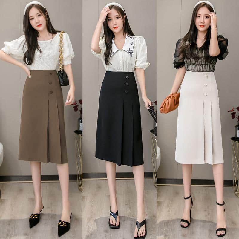 Chân Váy Dài Cao Cấp Phối 3 Cúc 704
