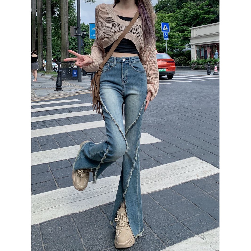 Quần Jeans Nữ Ống Loe Xẻ Tà Thời Trang Cá Tính