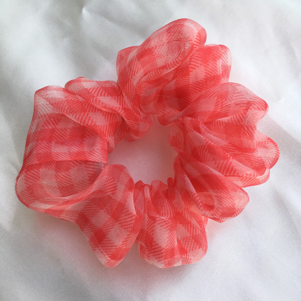 Scrunchies Chun Cột Tóc Hoạ Tiết Kẻ Caro