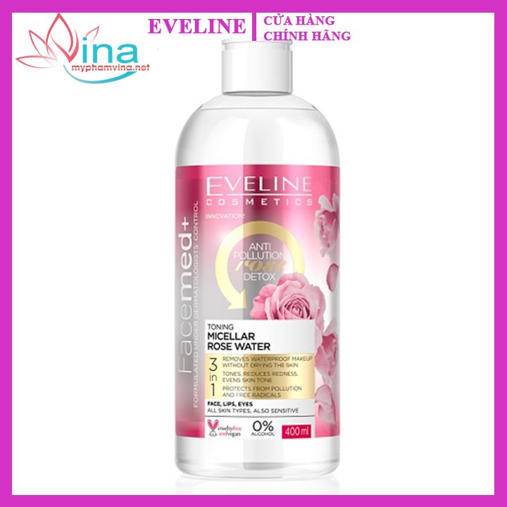 Nước tẩy trang eveline facemed + toning micellar trắng da tinh chất hoa hồng 400ml