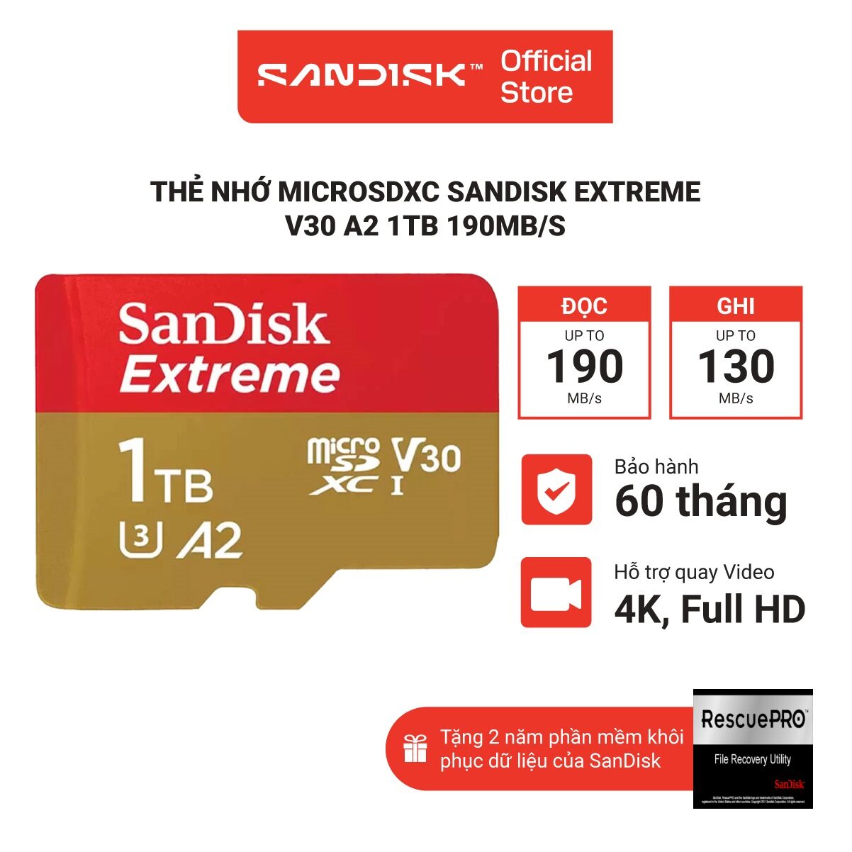 Thẻ Nhớ MicroSDXC SanDisk Extreme V30 A2 512GB - 1TB 190MB/s