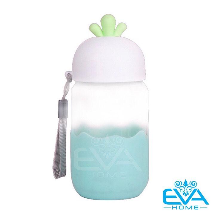 [HCM]Bình Nước Thủy Tinh Nắp Củ Cải Thân Bọc Silicone 300ml