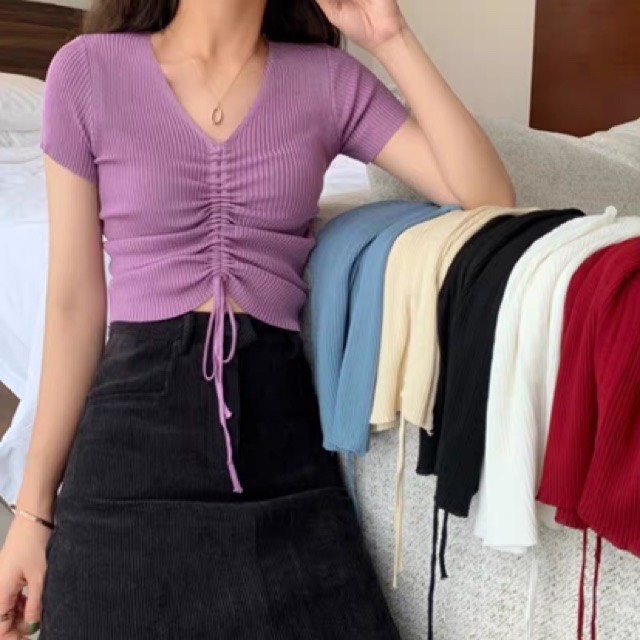 Áo len tăm rút ngực cổ tim