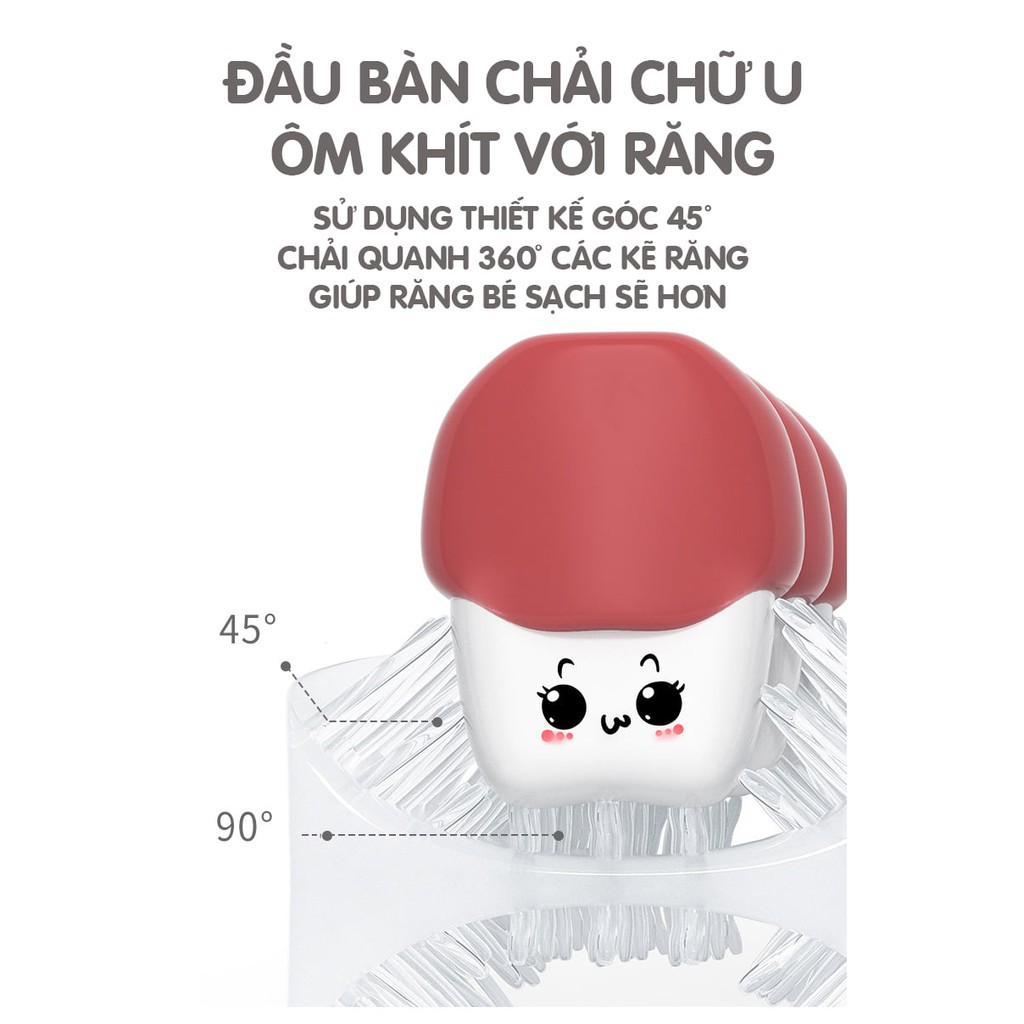 Combo 4 chi tiết bàn chải đánh răng chữ u Silicon, giá đỡ bàn chải, kem đánh răng và cốc cho bé từ 2 đến 6 tuổi Nevaki NK10