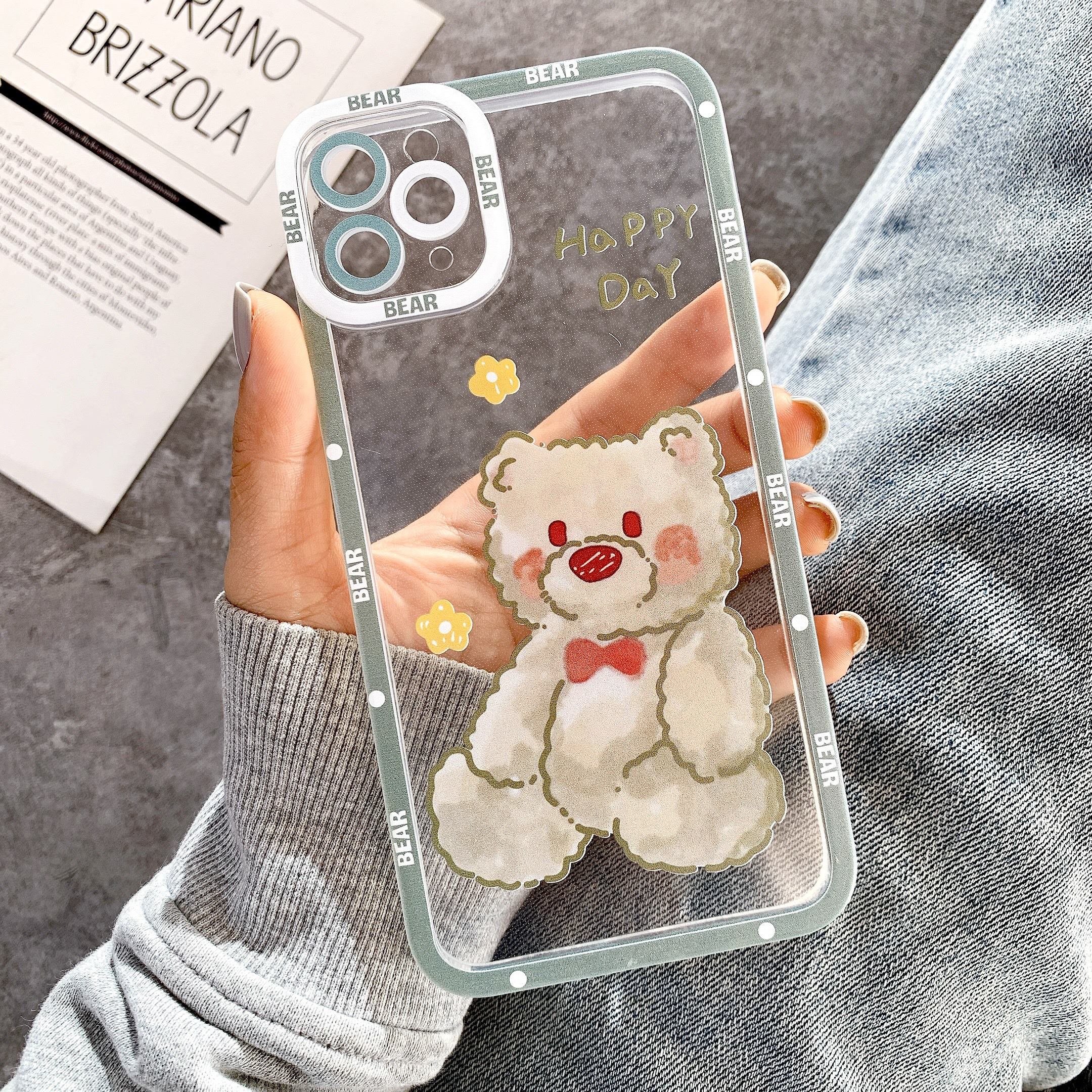 Ốp Lưng Silicon Chống Sốc Viền Nổi Happy Bear