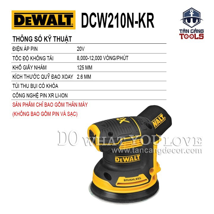 Máy Chà Nhám Tròn Dùng Pin DeWalt 20V DCW210N-KR ( Thân Máy )