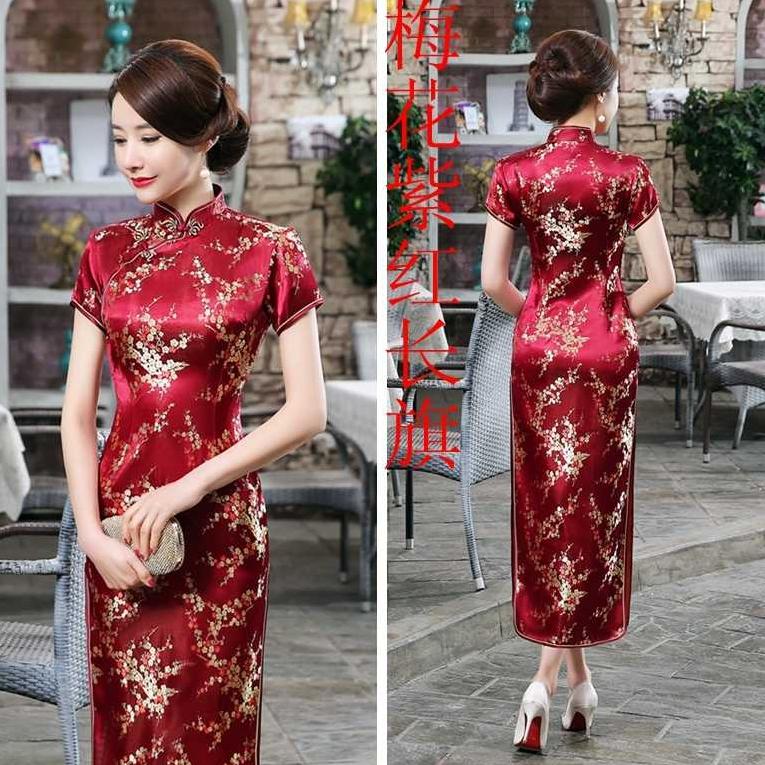 Sườn xám Dài Gấm ĐỎ Đô có hình thật