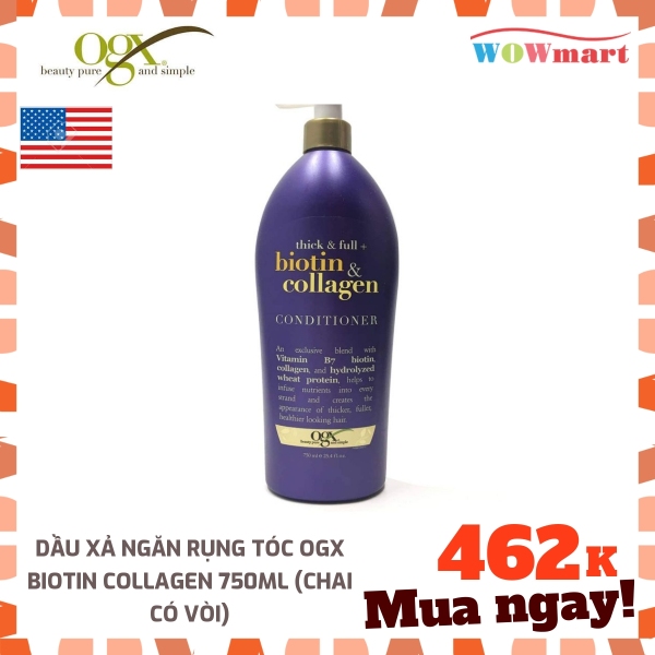 [HCM]Dầu xả ngăn rụng tóc OGX Biotin Collagen 750ml (Chai có vòi) - [MỸ]