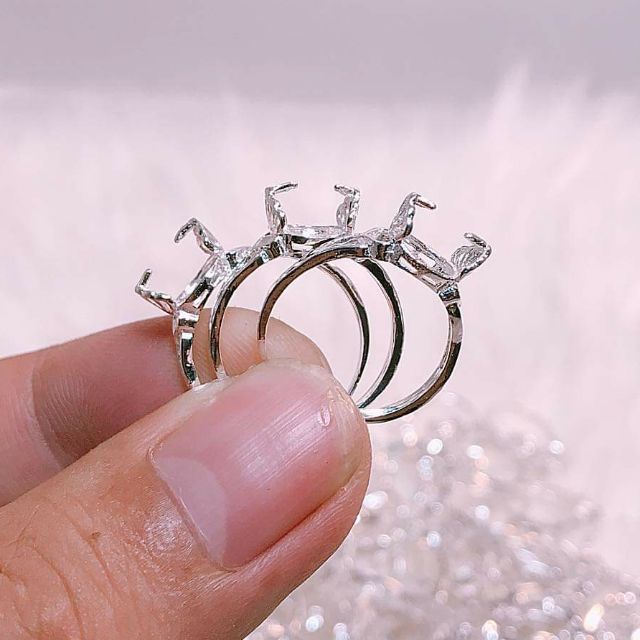 Gọng nhẫn/họng nhẫn bạc gắn đá phong thuỷ - phôi nhẫn