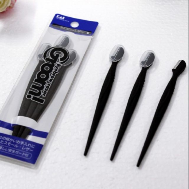 Set 3 dạo cạo lông mày cán dài KAI (màu đen) - Nội địa Nhật Bản