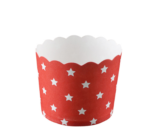 Bộ 50 chén giấy cupcake cứng hoa văn ngôi sao nền đỏ 5cm