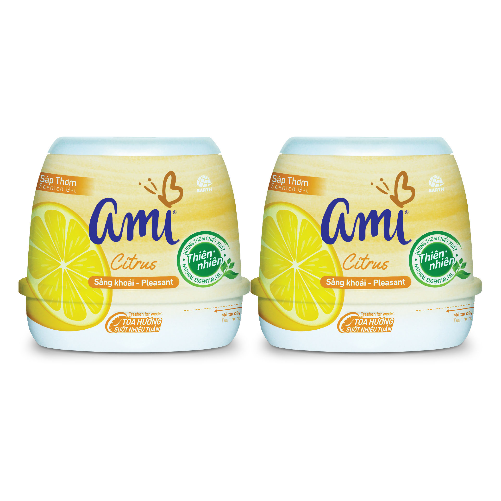 Combo 2 hộp Sáp thơm khử mùi Ami - Hương thơm chiết xuất thiên nhiên, Tỏa hương suốt nhiều tuần (Nhiều lựa chọn mùi hương) - Citrus sảng khoái