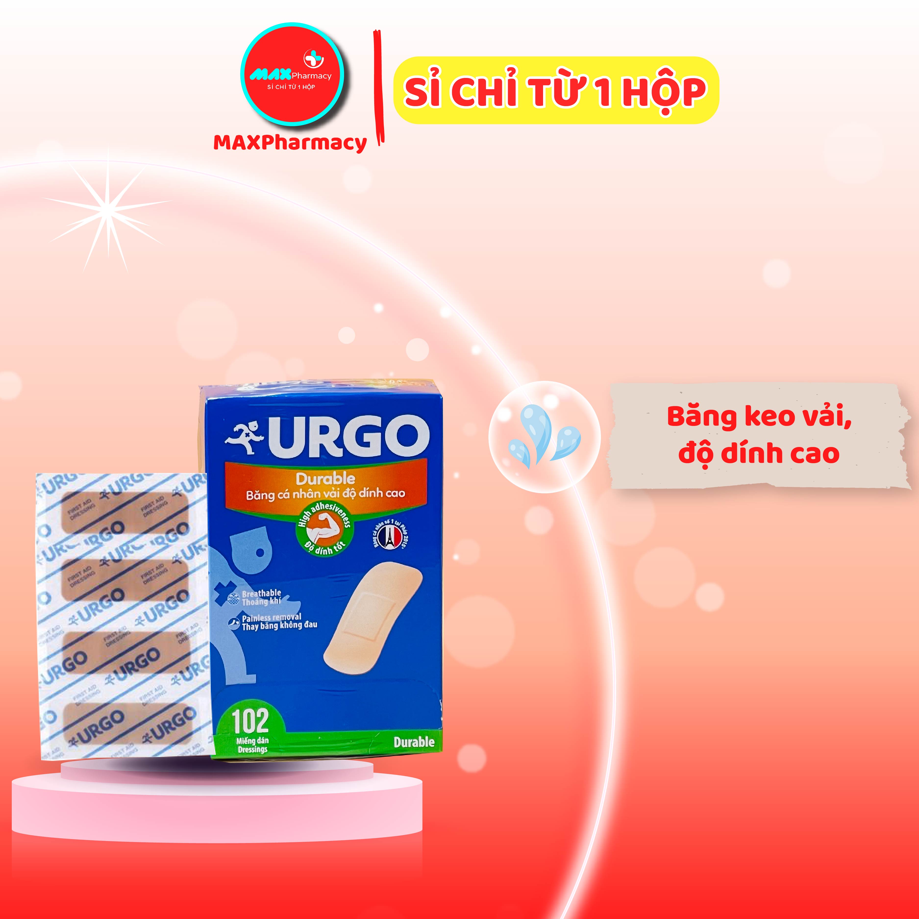Băng cá nhân vải độ dính cao Urgo Durable (100 miếng/hộp) - Maxpharmacy