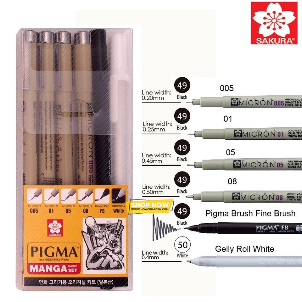 [HCM]Bộ 6 Bút Vẽ Manga Sakura Micron