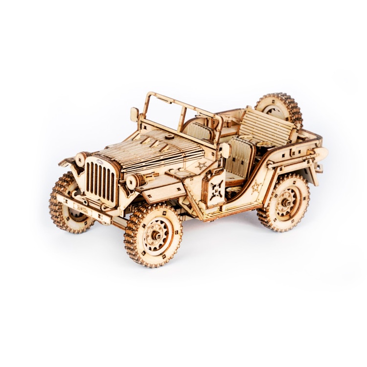  Descuento 3D montaje de madera modelo de coche de juguete robotime ejército jeep láser mc7