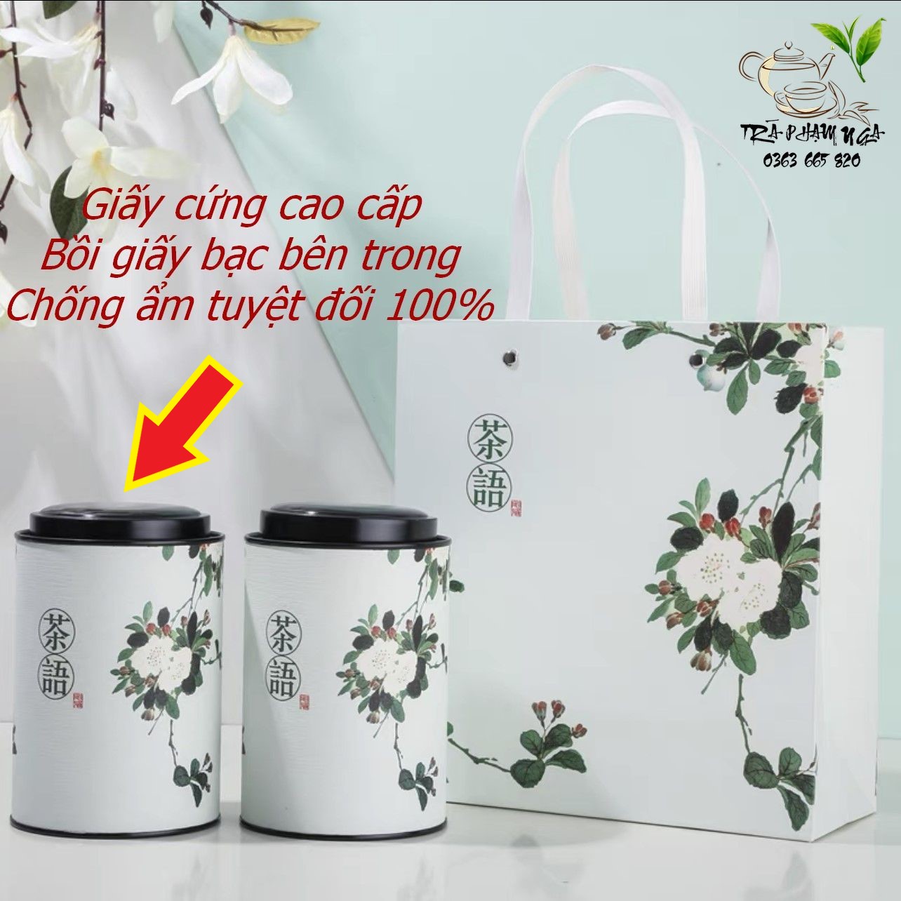 Hộp đựng trà, hũ đựng trà, lon đựng trà bằng giấy cứng bồi giấy bạc cao cấp, chống ẩm tuyệt đối 100% - trà Thái Nguyên Phạm Nga