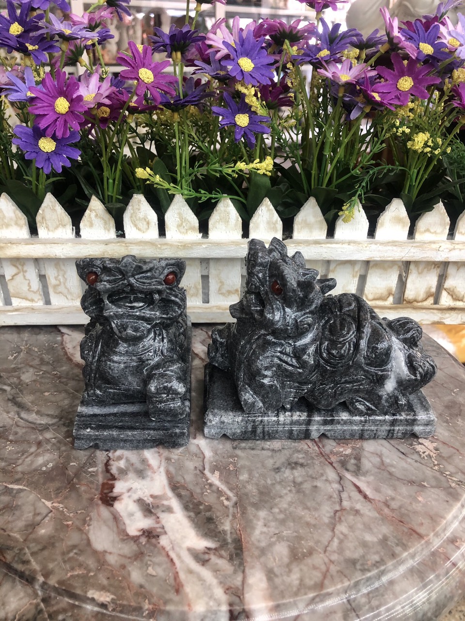 Cặp tỳ hưu đá thạch anh hồng - Dài 12 cm