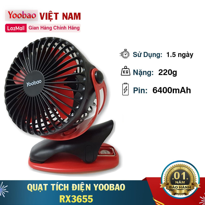 Quạt kẹp mini Tích điện Yoobao Y- F04 pin siêu bền dùng thoải mái 2 ngày liền với 4 Cấp  ( Pin siêu khủng 6400mAh cho thời gian dùng từ 15-32 giờ)