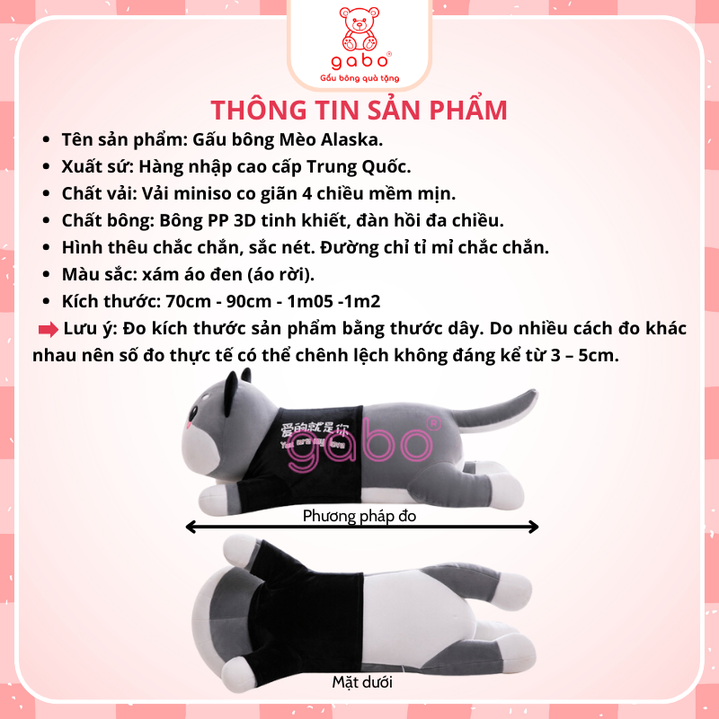 Gấu bông Mèo Alaska size 1m2 dễ thương - siêu to khổng lồ thú nhồi bông - gấu bông quà tặng- gối ôm